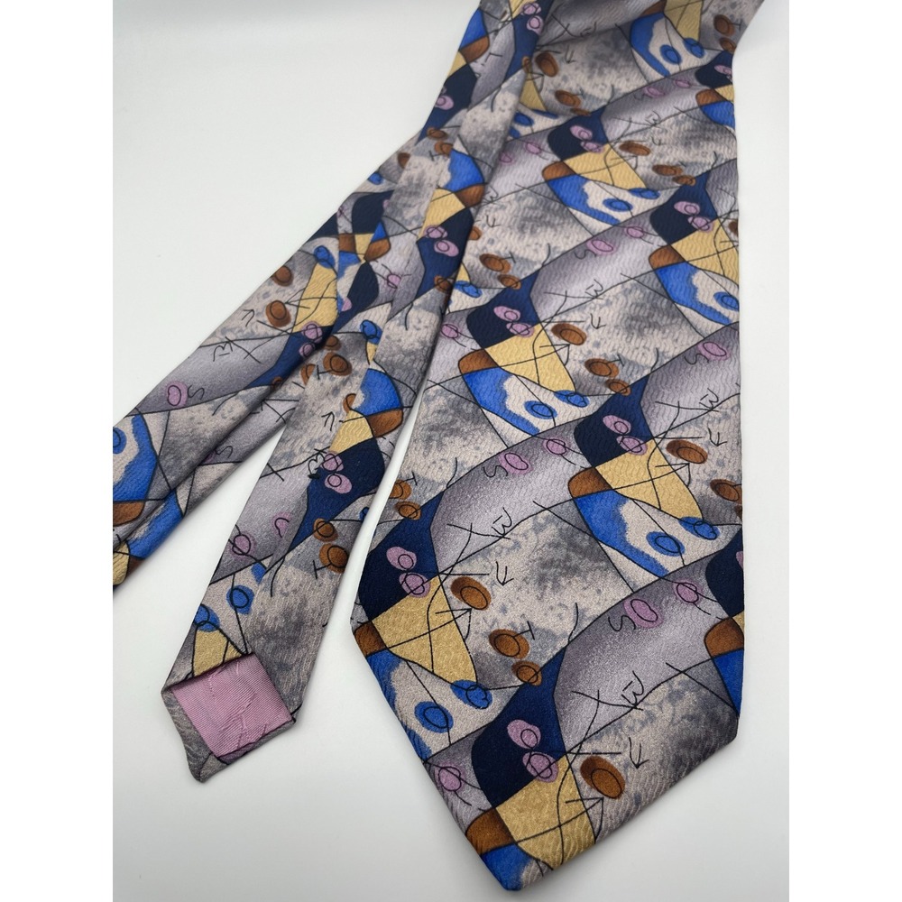 Jimmy Z Joe Theismann Collection One Grey Blue Abstract Geometric Silk Necktie